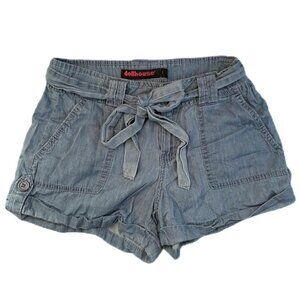 blue denim shorts with tie waist